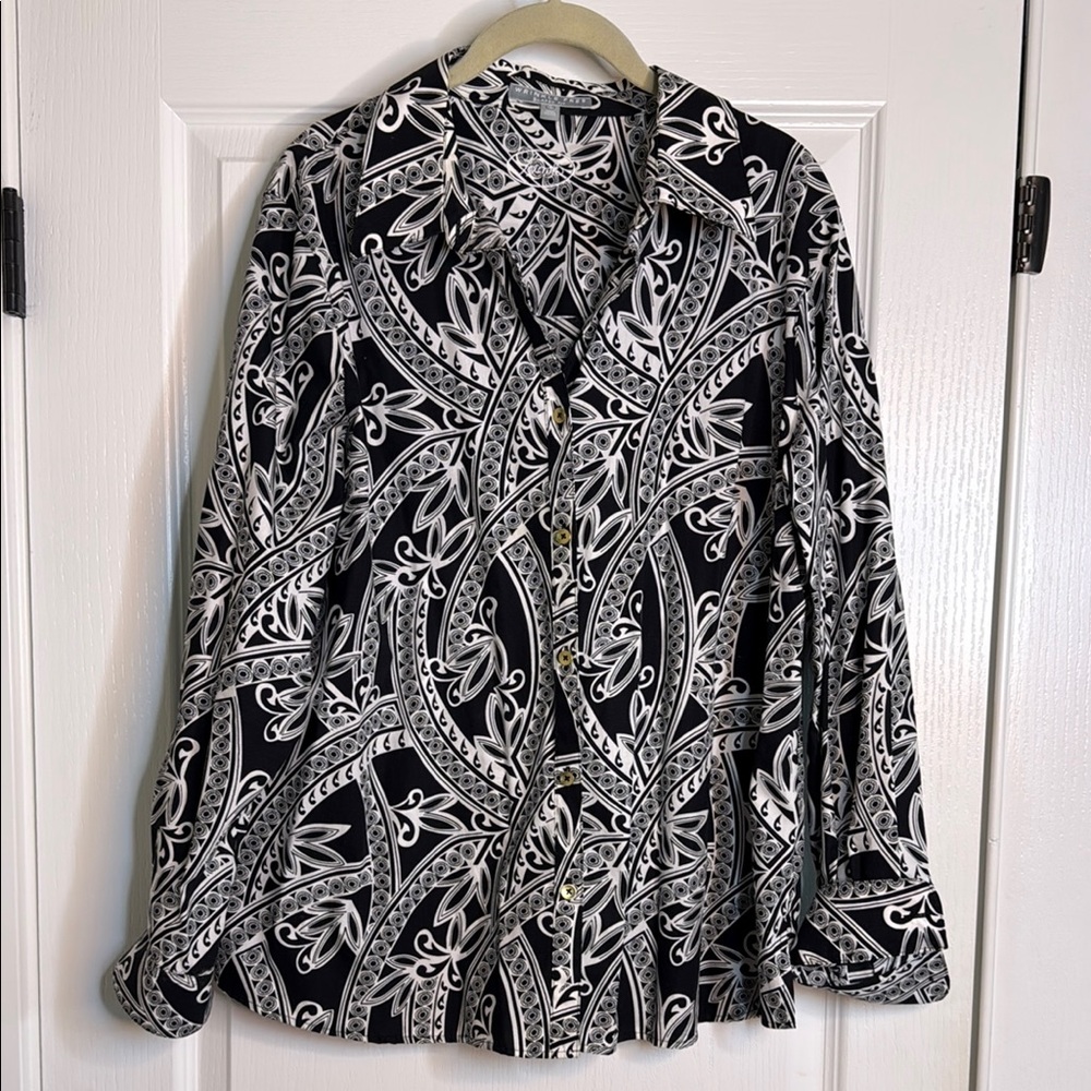 Black and White Patterned Button-Up Shirt